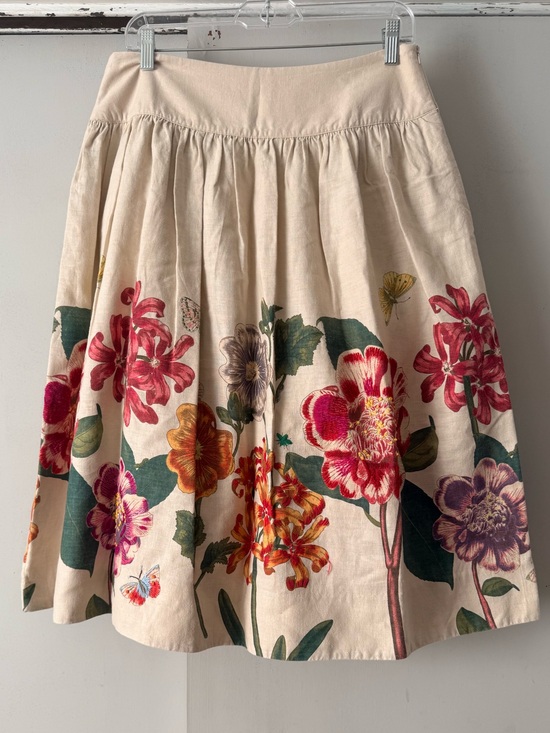Anthropologie Dresses & Skirts - Anthropologie Floral Cream A-Line Skirt embroidered linen